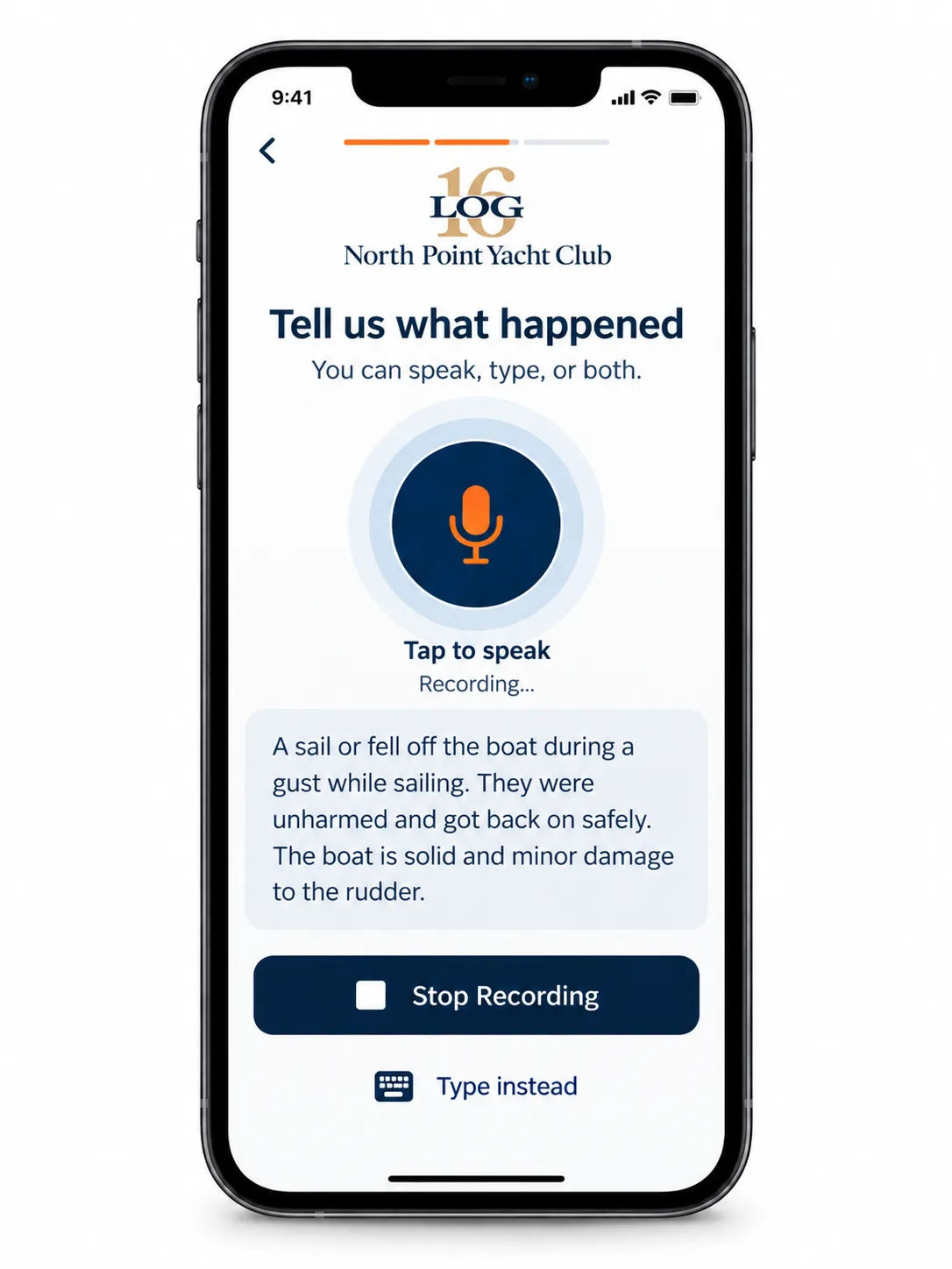 Voice-to-text recording interface